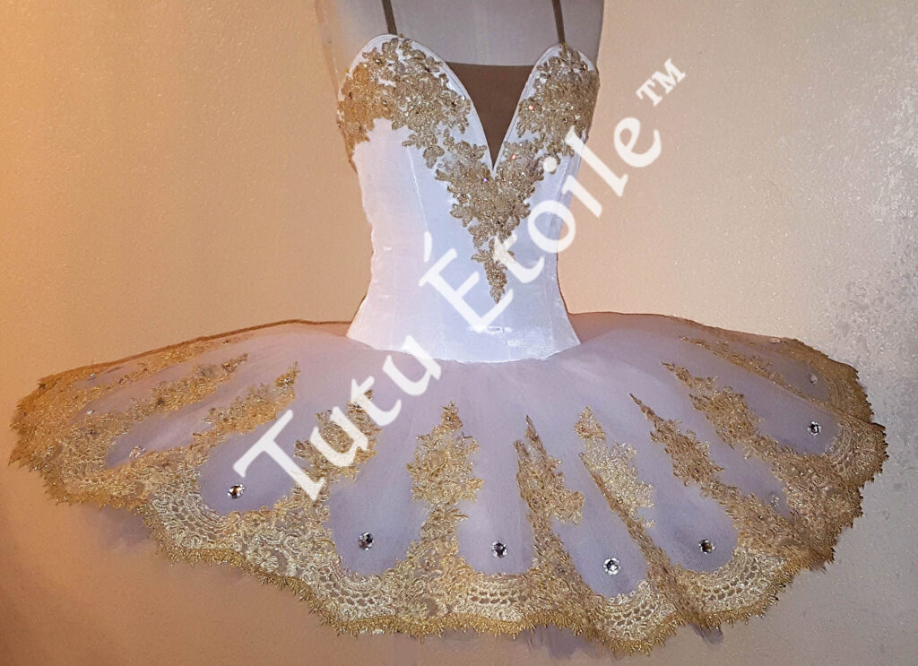 White with gold lace trim